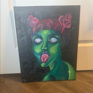Artwork: Neon Green Portrait with Pink Hair by